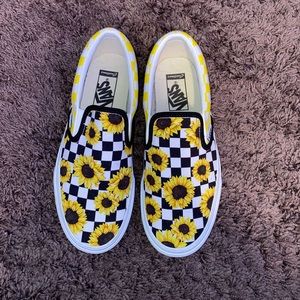 Customized Black, White and Yellow Sunflower Vans